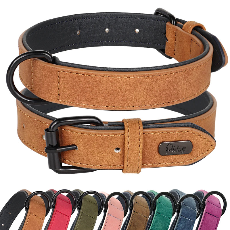 Large Soft Padded Leather Dog Collar for Big Dogs