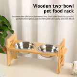 Adjustable Bamboo Dog Feeder with Stainless Steel Bowls