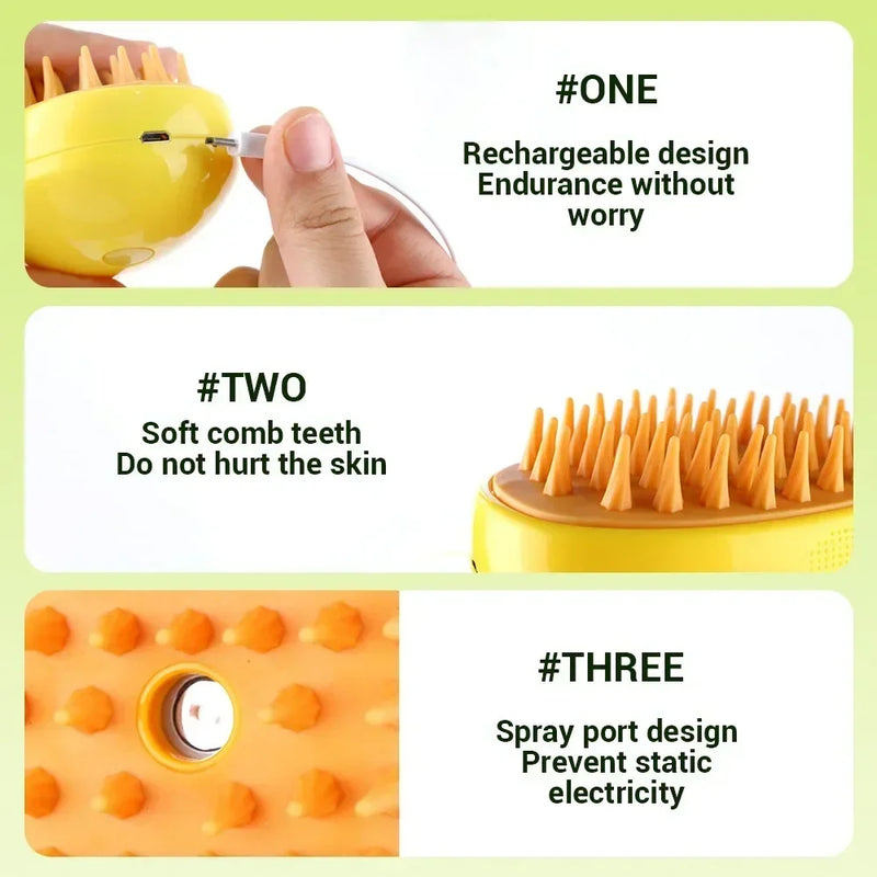 3-in-1 Electric Steamy Brush for Pet Grooming & Shedding