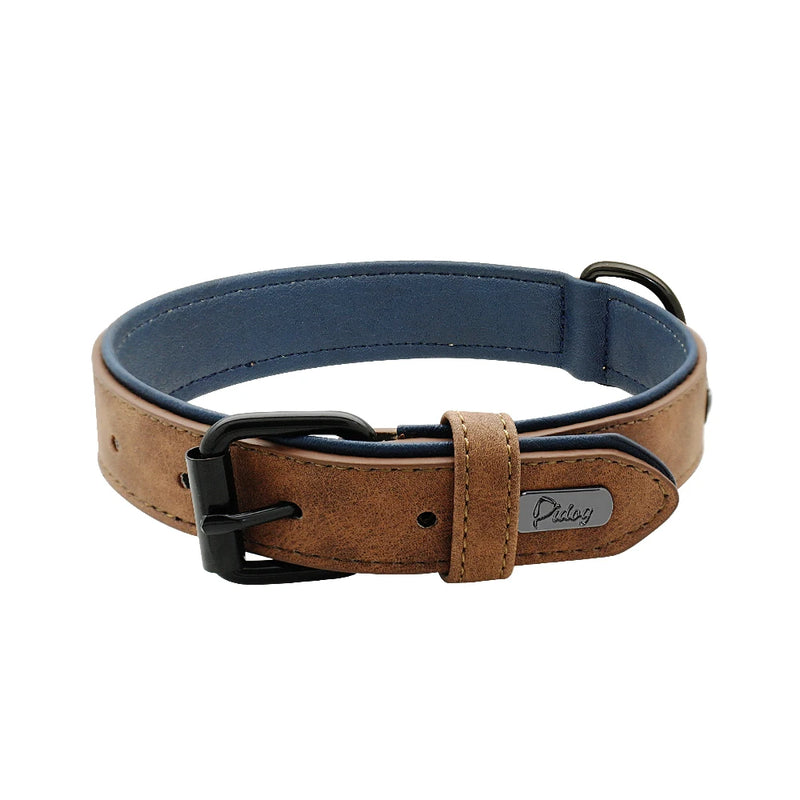 Large Soft Padded Leather Dog Collar for Big Dogs