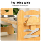 Adjustable Bamboo Dog Feeder with Stainless Steel Bowls